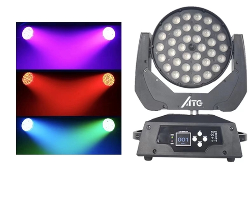 80 Ra Color Rendering Index Pencahayaan panggung 36x10W RGBW 4-in-1 Zoom Wash Lampu kepala bergerak